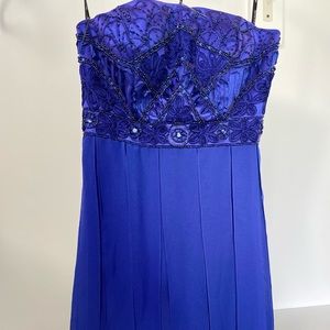 Sue Wong Royal Blue Strapless Beaded Mini Dress